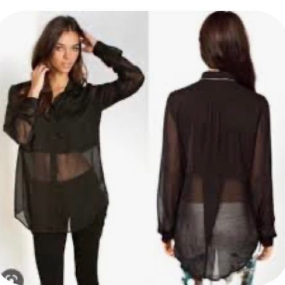 Free People Sheer Button Long Sleeve Shirt/Top  XS - Picture 6 of 6